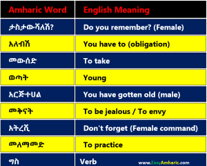 Amharic crucial words in English