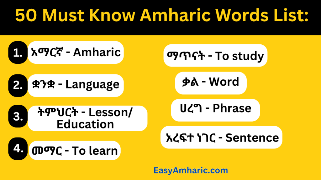 50 basic amharic words